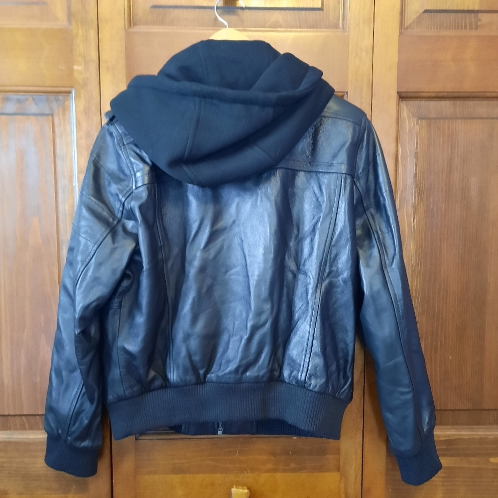 🛍 NWT Decrum Detachable Hooded Real Lambskin Leather Bomber Jacket Size XLP - Picture 12 of 15